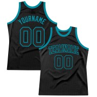 Basketball Jersey Throwback Black Black-Teal Custom Authentic