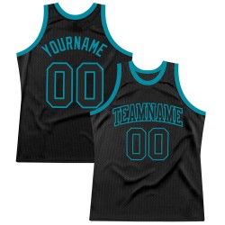 Basketball Jersey Throwback Black Black-Teal Custom Authentic