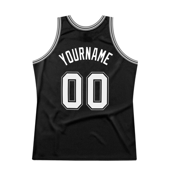 White-Gray Authentic Basketball Black Jersey Custom Throwback