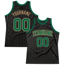 Green-Old Gold Authentic Pinstripe Custom Basketball Gold Old Kelly Jersey Black