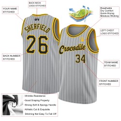 Black-Gold Basketball Jersey Authentic Pinstripe Black Gray Custom