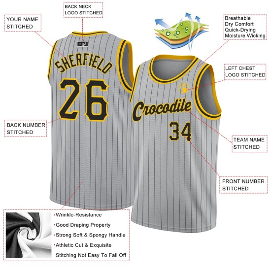 Black-Gold Basketball Jersey Authentic Pinstripe Black Gray Custom Black-Gold Basketball Jersey Authentic Pinstripe Black Gray Custom