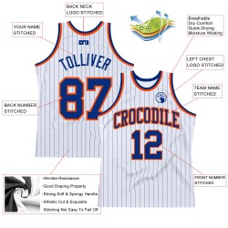 Custom Jersey White Royal-Orange Royal Authentic Pinstripe Basketball