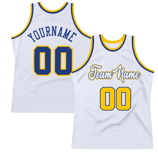 White Basketball Jersey Custom Throwback Royal-Gold Authentic White Basketball Jersey Custom Throwback Royal-Gold Authentic