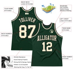 Custom Basketball Authentic Throwback Green Hunter Jersey Cream-Black