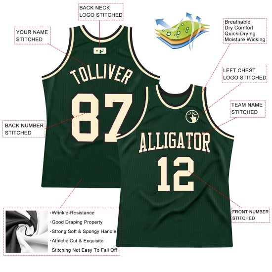 Custom Basketball Authentic Throwback Green Hunter Jersey Cream-Black Custom Basketball Authentic Throwback Green Hunter Jersey Cream-Black